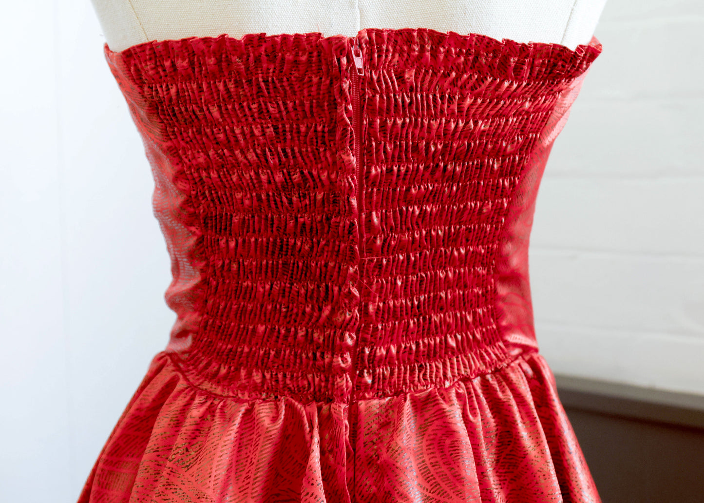 1980's Arc Red Strapless Dress with Peplum