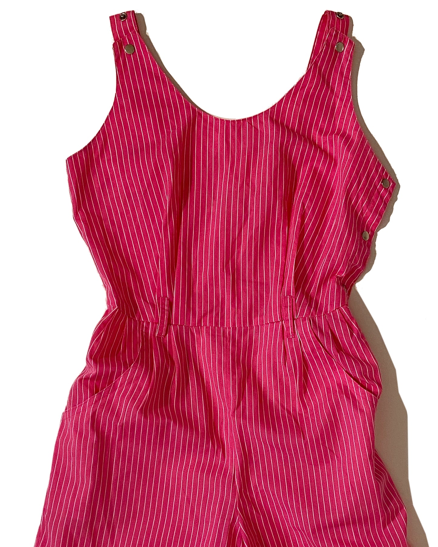 Bright pink pinstriped overalls