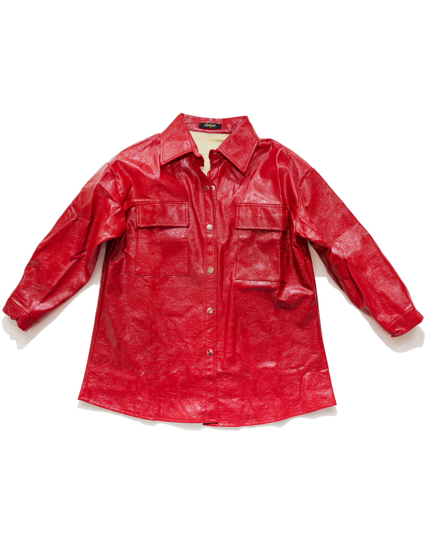 Patent Faux Leather Jacket with Belt