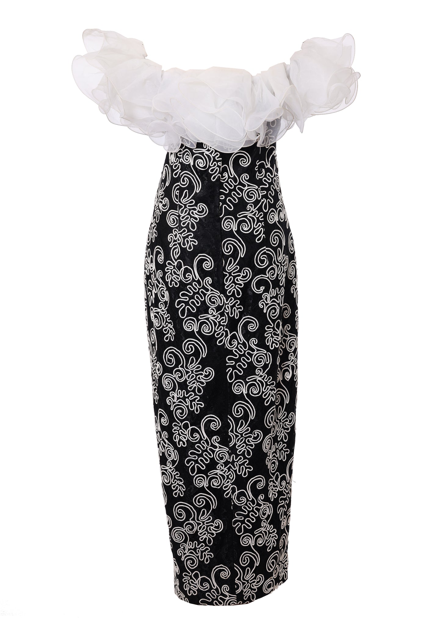 1980's Tadashi for Lillie Rubin Origami Ruffled Black & White Party Dress