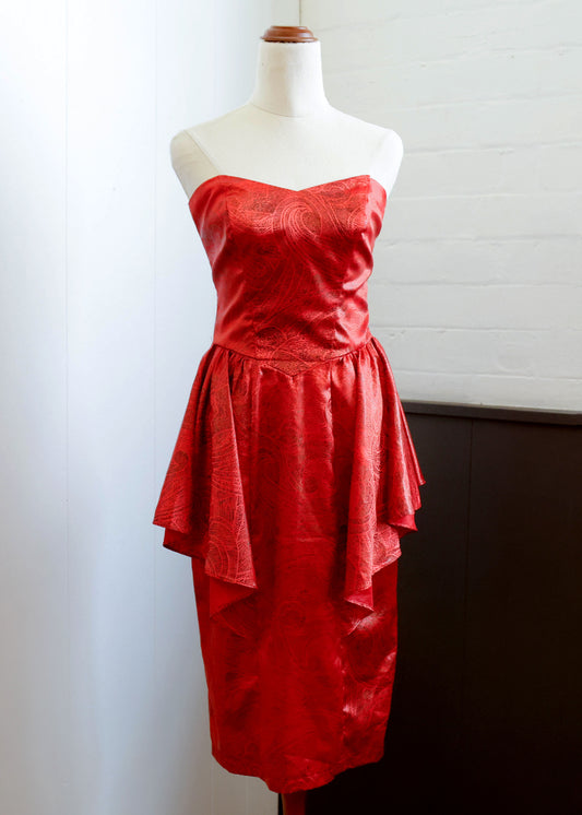 1980's Arc Red Strapless Dress with Peplum