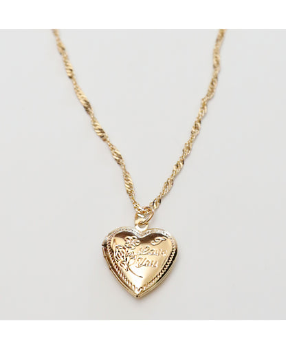 Heart locket keepsake charm on necklace