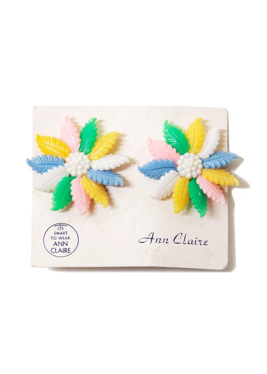 Multi coloured flower plastic clip ons