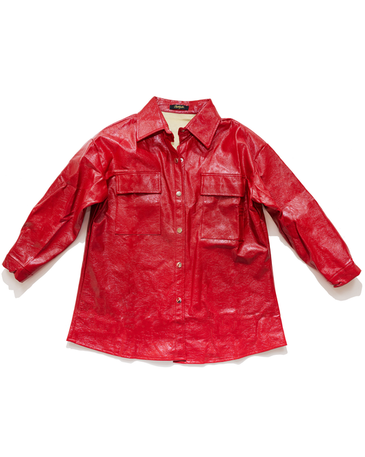 Patent Faux Leather Jacket with Belt