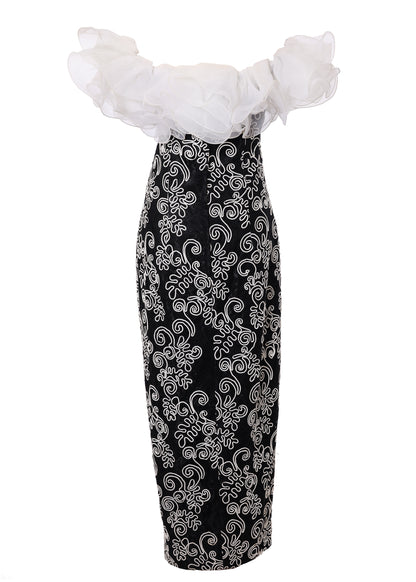 1980's Tadashi for Lillie Rubin Origami Ruffled Black & White Party Dress